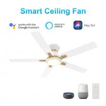 Carro USA VS525J-L12-W1-1G-FM - Espear 52-inch Smart Ceiling Fan with Remote, Light Kit Included, Works with Google Assistant, Amazo