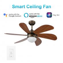  VWGS-386E-L11-DD-1 - Metanoia 38-inch Indoor Smart Ceiling Fan with Light Kit & Wall Control, Works with Google Assistant