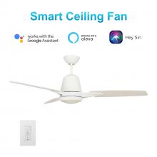  VWGS-523F-L12-W1-1 - Eunoia 52-inch Smart Ceiling Fan with wall control, Light Kit Included, Works with Google Assistant,