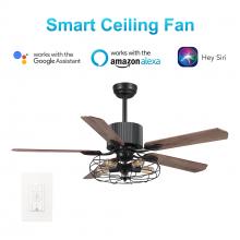 Carro USA VWGS-525D-L12-BB-1 - Helston 52-inch Indoor Smart Ceiling Fan with Light Kit & Wall Control, Works with Google Assistant,