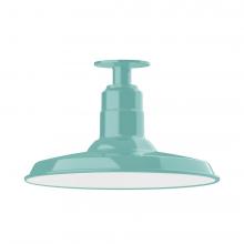 Montclair Light Works FMB183-48-W14-L13 - 14" Warehouse shade, LED Flush Mount ceiling light with wire grill, Sea Green