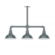  MSK105-40-W08-L10 - 8" Cafe shade, 3-light LED Stem Hung Pendant with wire grill, Slate Gray