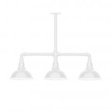  MSK105-44-W08-L10 - 8" Cafe shade, 3-light LED Stem Hung Pendant with wire grill, White