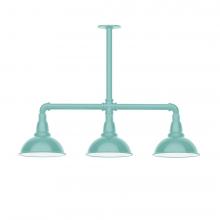  MSK105-48-W08-L10 - 8" Cafe shade, 3-light LED Stem Hung Pendant with wire grill, Sea Green