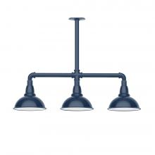  MSK105-50-W08-L10 - 8" Cafe shade, 3-light LED Stem Hung Pendant with wire grill, Navy