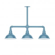  MSK105-54-W08-L10 - 8" Cafe shade, 3-light LED Stem Hung Pendant with wire grill, Light Blue