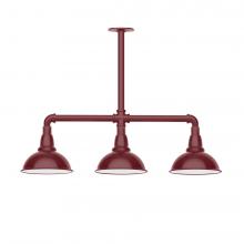  MSK105-55-W08-L10 - 8" Cafe shade, 3-light LED Stem Hung Pendant with wire grill, Barn Red