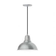  PEB106-49-C27-L12 - 12" Cafe shade, LED Pendant with neutral argyle fabric cord and canopy, Painted Galvanized