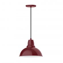  PEB106-55-L12 - 12" Cafe shade, LED Pendant with black cord and canopy, Barn Red