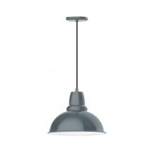 Montclair Light Works PEB107-40-C24-L13 - 14" Cafe shade, LED Pendant with cool tweed fabric cord and canopy, Slate Gray