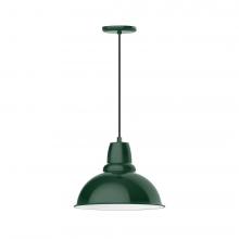 Montclair Light Works PEB107-42-C26-L13 - 14" Cafe shade, LED Pendant with ivory fabric cord and canopy, Forest Green