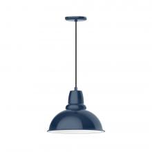 Montclair Light Works PEB107-50-C02-L13 - 14" Cafe shade, LED Pendant with black solid fabric cord and canopy, Navy