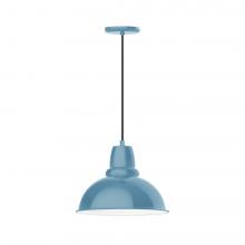 Montclair Light Works PEB107-54-C12-L13 - 14" Cafe shade, LED Pendant with gray solid fabric cord and canopy, Light Blue