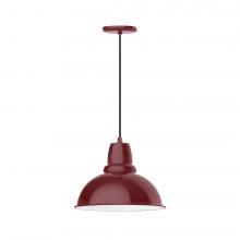 Montclair Light Works PEB107-55-C22-L13 - 14" Cafe shade, LED Pendant with white and gray dot fabric cord and canopy, Barn Red