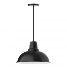 Montclair Light Works PEB108-41-C22-L13 - 16" Cafe shade, LED Pendant with white and gray dot fabric cord and canopy, Black