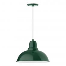 Montclair Light Works PEB108-42-C25-L13 - 16" Cafe shade, LED Pendant with polished copper fabric cord and canopy, Forest Green