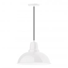 Montclair Light Works PEB108-44-C12-L13 - 16" Cafe shade, LED Pendant with gray solid fabric cord and canopy, White