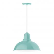 Montclair Light Works PEB108-48-C02-L13 - 16" Cafe shade, LED Pendant with black solid fabric cord and canopy, Sea Green