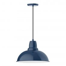 Montclair Light Works PEB108-50-C02-L13 - 16" Cafe shade, LED Pendant with black solid fabric cord and canopy, Navy