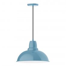 Montclair Light Works PEB108-54-C27-L13 - 16" Cafe shade, LED Pendant with neutral argyle fabric cord and canopy, Light Blue