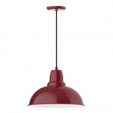 Montclair Light Works PEB108-55-C12-L13 - 16" Cafe shade, LED Pendant with gray solid fabric cord and canopy, Barn Red