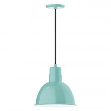  PEB116-48-L12 - 12" Deep Bowl shade, LED Pendant with black cord and canopy, Sea Green