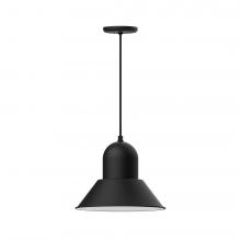 Montclair Light Works PEB124-41-C27-L13 - 14" Prima shade, LED Pendant with neutral argyle fabric cord and canopy, Black