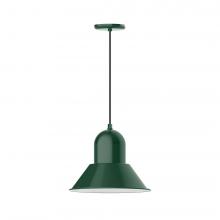 Montclair Light Works PEB124-42-C22-L13 - 14" Prima shade, LED Pendant with white and gray dot fabric cord and canopy, Forest Green