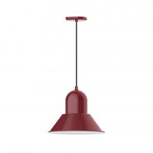 Montclair Light Works PEB124-55-C25-L13 - 14" Prima shade, LED Pendant with polished copper fabric cord and canopy, Barn Red