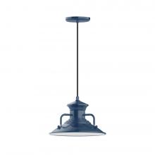 Montclair Light Works PEB142-50-C27-L12 - 12" Homestead shade, LED Pendant with neutral argyle fabric cord and canopy, Navy