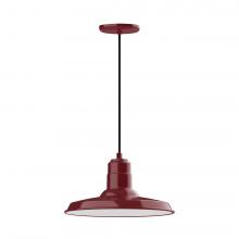  PEB183-55-W14-L13 - 14" Warehouse shade, LED Pendant with black cord and canopy, wire grill, Barn Red