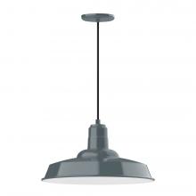  PEB185-40-C25-L13 - 18" Warehouse shade, LED Pendant with polished copper fabric cord and canopy, Slate Gray