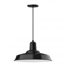  PEB185-41-C20-L13 - 18" Warehouse shade, LED Pendant with white solid fabric cord and canopy, Black