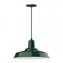 Montclair Light Works PEB185-42-C02-L13 - 18" Warehouse shade, LED Pendant with black solid fabric cord and canopy, Forest Green