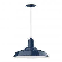 Montclair Light Works PEB185-50-C22-L13 - 18" Warehouse shade, LED Pendant with white and gray dot fabric cord and canopy, Navy