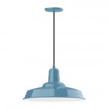 Montclair Light Works PEB185-54-C27-L13 - 18" Warehouse shade, LED Pendant with neutral argyle fabric cord and canopy, Light Blue