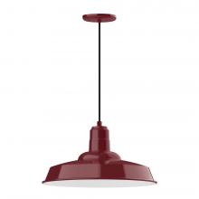 Montclair Light Works PEB185-55-C27-L13 - 18" Warehouse shade, LED Pendant with neutral argyle fabric cord and canopy, Barn Red