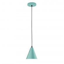 Montclair Light Works PEB420-48-C25-L10 - 8" J-Series shade, polished copper fabric cord with canopy, Sea Green