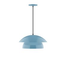 Montclair Light Works PEBX446-54-C25-L12 - 16" Nest LED Pendant, polished copper fabric cord with canopy, Light Blue