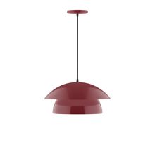 Montclair Light Works PEBX446-55-C27-L12 - 16" Nest LED Pendant, neutral argyle fabric cord with canopy, Barn Red