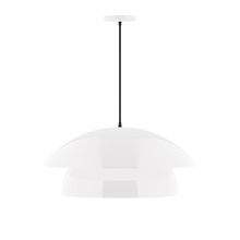  PEBX447-44-C27-L13 - 24" Nest LED Pendant, neutral argyle fabric cord with canopy, White