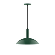  PEBX476-42-C25-L13 - 16" Stack Half Dome LED Pendant, polished copper fabric cord with canopy, Forest Green