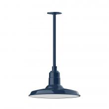  STA183-50-W14-L13 - 14" Warehouse shade, stem mount LED Pendant with wire grill, Navy