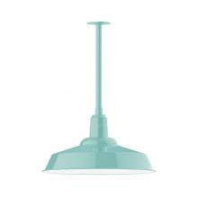  STB186-48-W20-L14 - 20" Warehouse shade, stem mount LED Pendant with wire grill, Sea Green