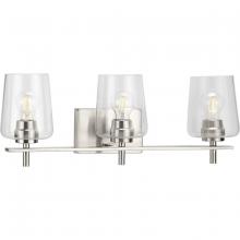  P300362-009 - Calais Collection Three-Light Brushed Nickel Clear Glass New Traditional Bath Vanity Light