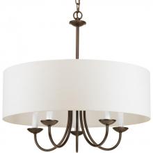  P4217-20 - Drum Shade Collection Five-Light Antique Bronze White Textured Linen Shade Farmhouse Chandelier Ligh