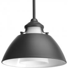  P500013-143 - Carbon Collection One-Light Graphite Etched White Glass Mid-Century Modern Pendant Light