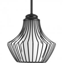  P5324-31 - Finn Collection One-Light Matte Black Etched White Glass Global Pendant Light