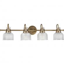  P2997-163 - Archie Collection Four-Light Vintage Brass Clear Double Prismatic Glass Coastal Bath Vanity Light