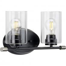  P300277-031 - Riley Collection Two-Light Matte Black Clear Glass Modern Bath Vanity Light